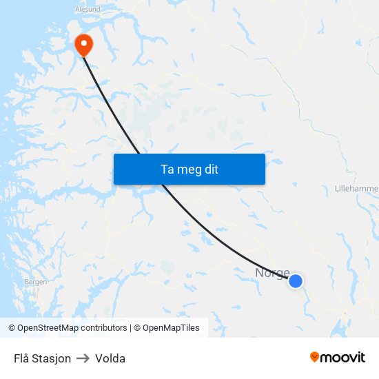 Flå Stasjon to Volda map