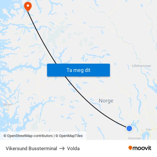 Vikersund Bussterminal to Volda map