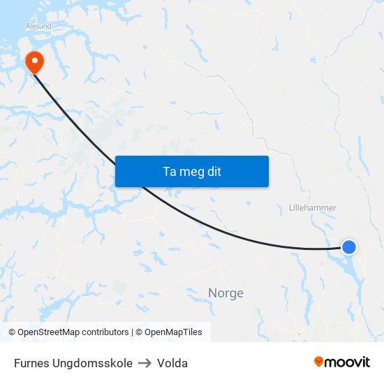 Furnes Ungdomsskole to Volda map