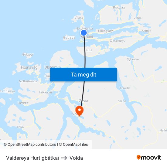 Valderøya Hurtigbåtkai to Volda map