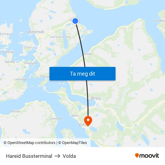 Hareid Bussterminal to Volda map