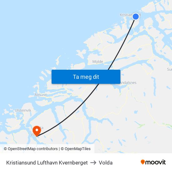 Kristiansund Lufthavn Kvernberget to Volda map