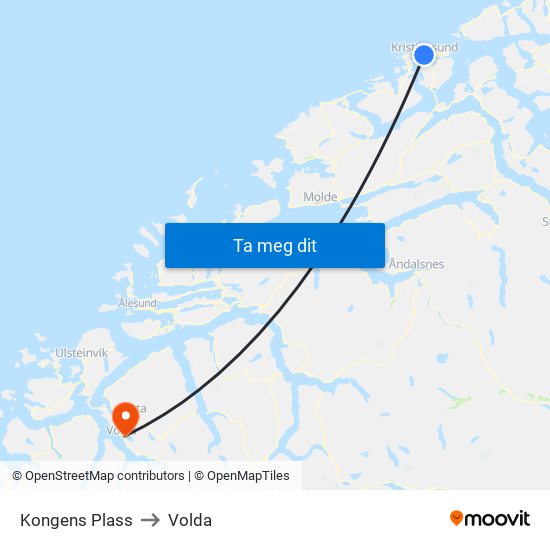 Kongens Plass to Volda map