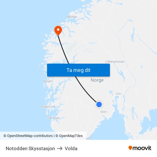 Notodden Skysstasjon to Volda map