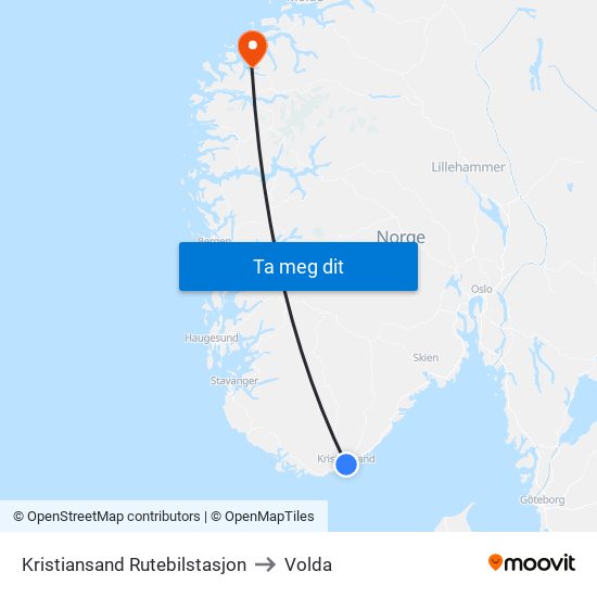 Kristiansand Rutebilstasjon to Volda map