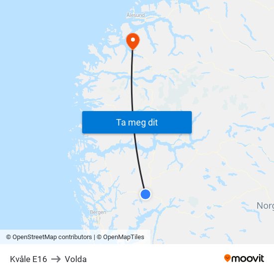 Kvåle E16 to Volda map