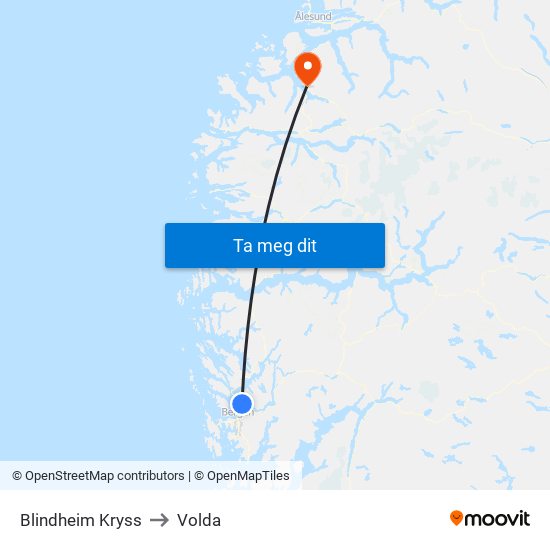 Blindheim Kryss to Volda map