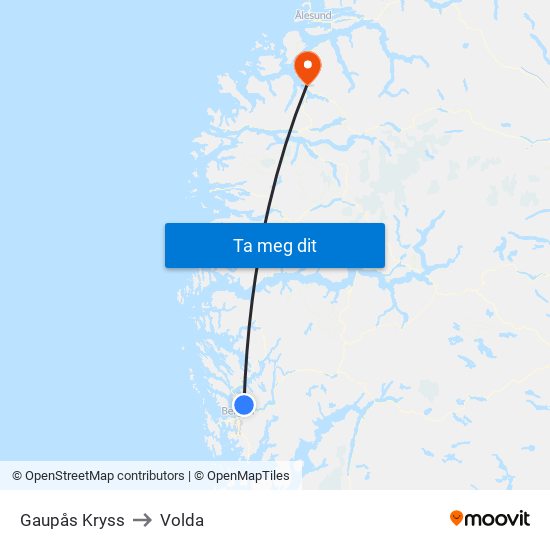 Gaupås Kryss to Volda map
