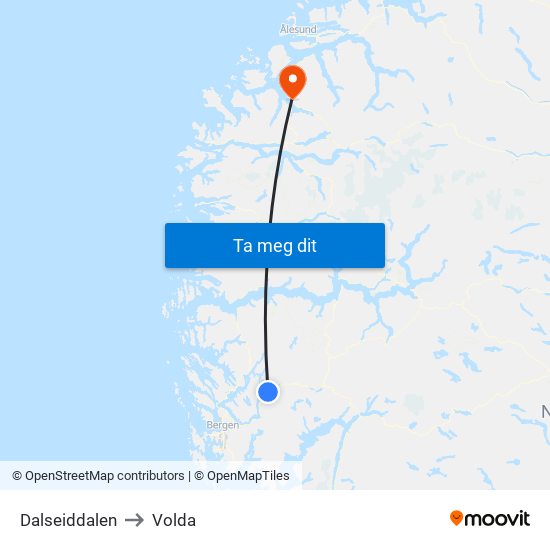 Dalseiddalen to Volda map