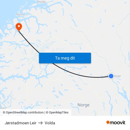 Jørstadmoen Leir to Volda map