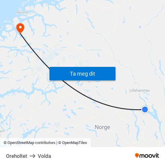 Oreholtet to Volda map