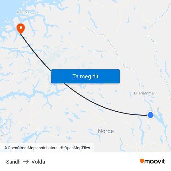 Sandli to Volda map