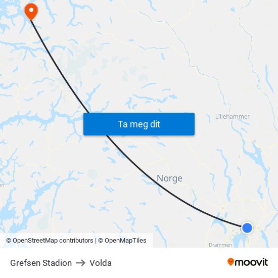 Grefsen Stadion to Volda map