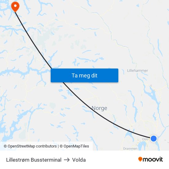 Lillestrøm Bussterminal to Volda map