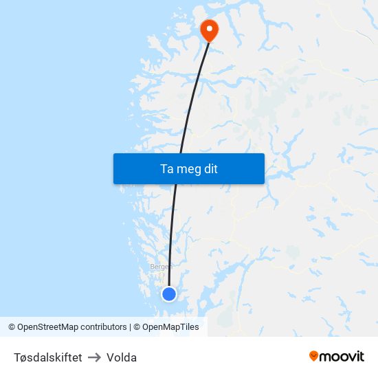 Tøsdalskiftet to Volda map