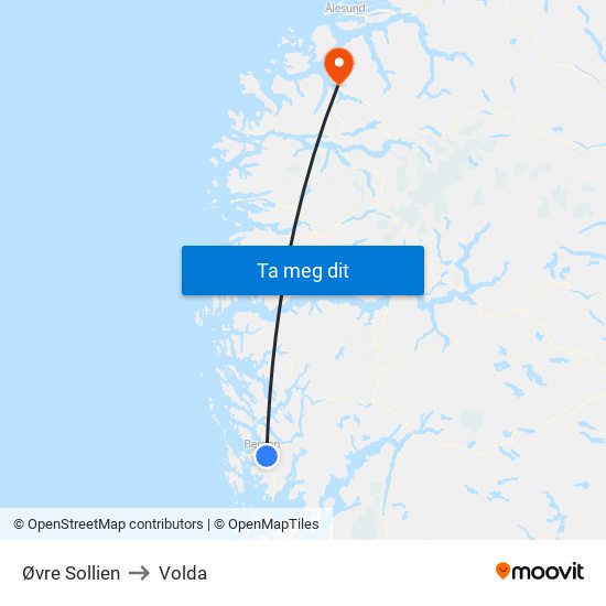 Øvre Sollien to Volda map