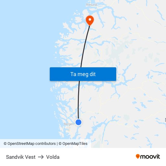 Sandvik Vest to Volda map