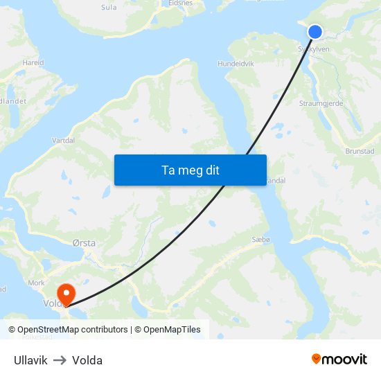 Ullavik to Volda map