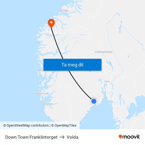 Down Town Franklintorget to Volda map