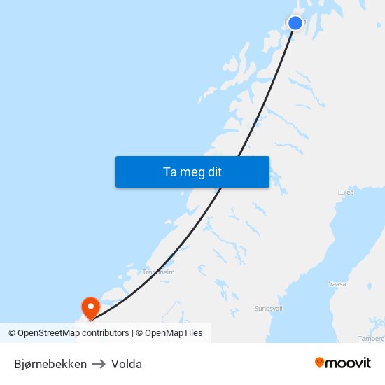 Bjørnebekken to Volda map