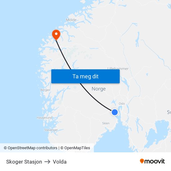 Skoger Stasjon to Volda map