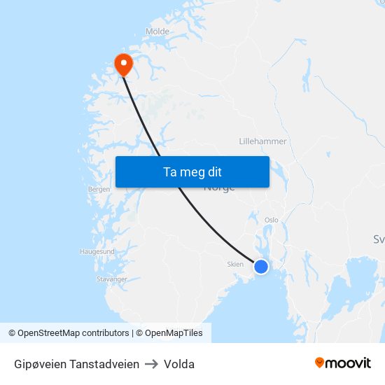 Gipøveien Tanstadveien to Volda map