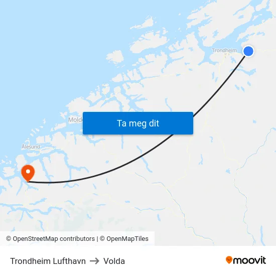 Trondheim Lufthavn to Volda map