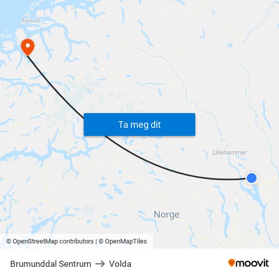 Brumunddal Sentrum to Volda map