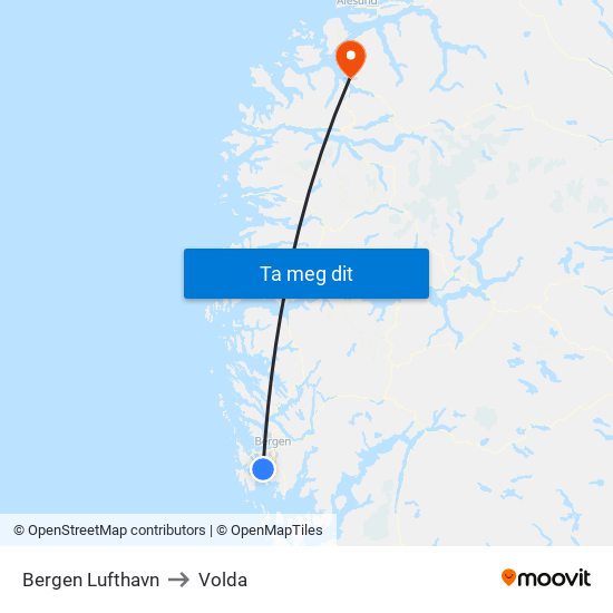 Bergen Lufthavn to Volda map