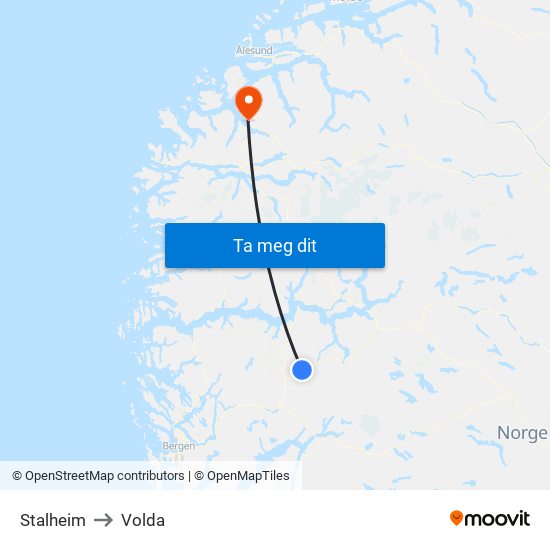 Stalheim to Volda map