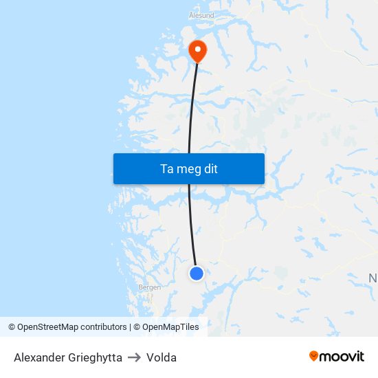 Alexander Grieghytta to Volda map