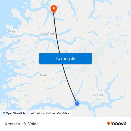 Krossen to Volda map