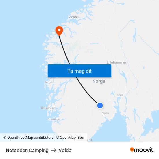 Notodden Camping to Volda map