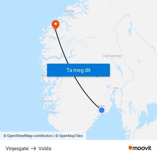 Vinjesgate to Volda map