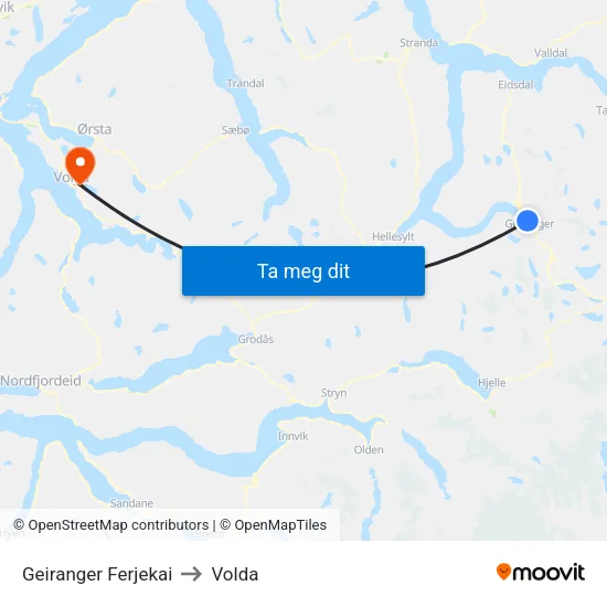 Geiranger Ferjekai to Volda map