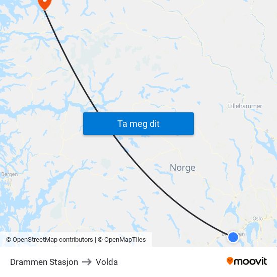 Drammen Stasjon to Volda map