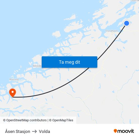 Åsen Stasjon to Volda map