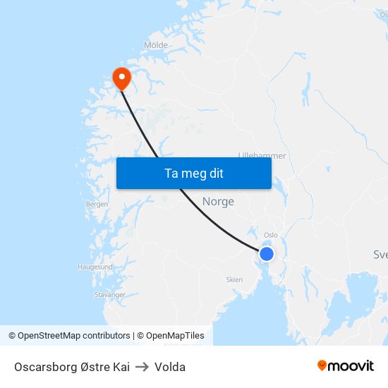 Oscarsborg Østre Kai to Volda map