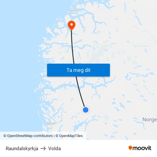 Raundalskyrkja to Volda map