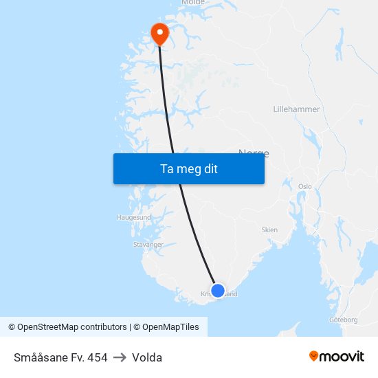 Smååsane Fv. 454 to Volda map