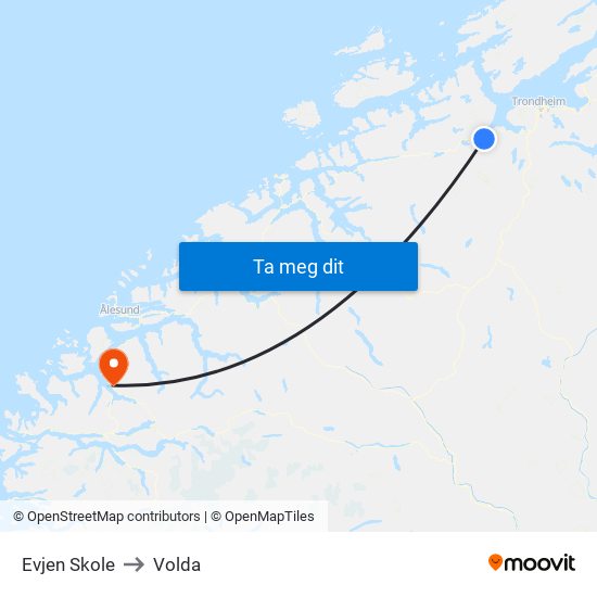 Evjen Skole to Volda map