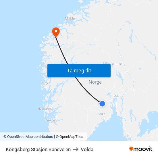 Kongsberg Stasjon Baneveien to Volda map