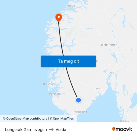Longerak Gamlevegen to Volda map