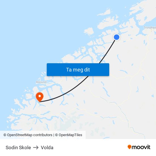 Sodin Skole to Volda map