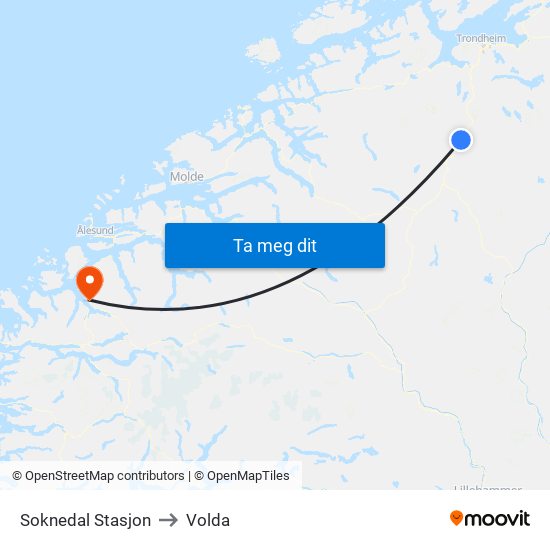 Soknedal Stasjon to Volda map