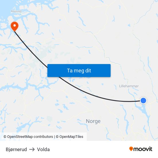 Bjørnerud to Volda map