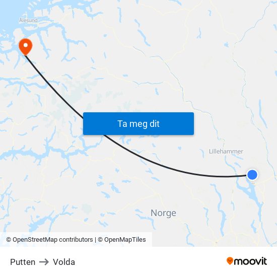Putten to Volda map