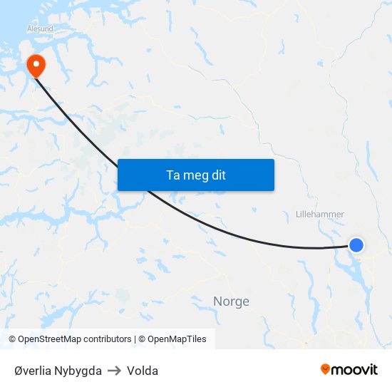 Øverlia Nybygda to Volda map
