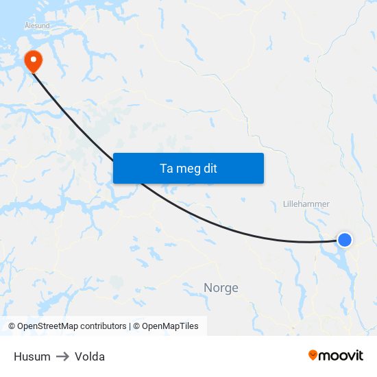 Husum to Volda map