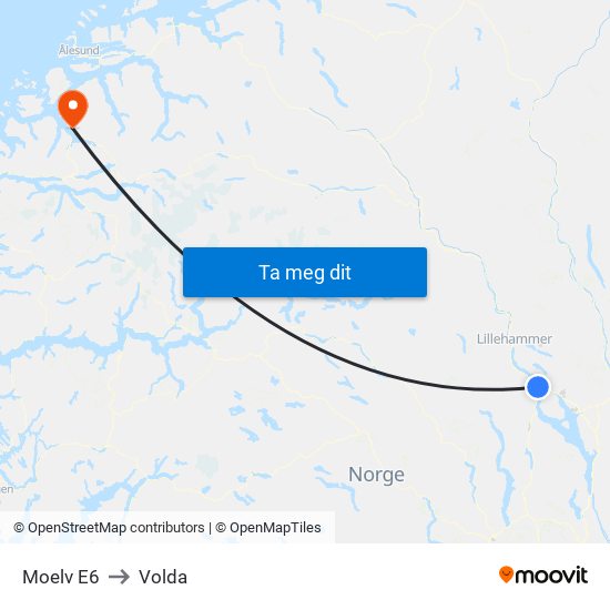 Moelv E6 to Volda map